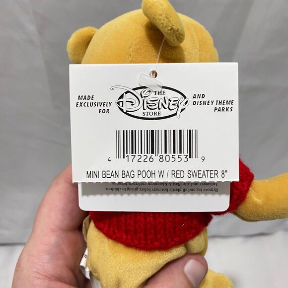 1990’s Disney Store Official Winnie the Pooh Red Sweater Stuffed Bean Plush 8 In - Picture 5 of 6